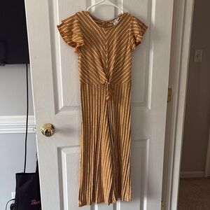 Striped Mustard Jumpsuit with Ruffle Sleeves